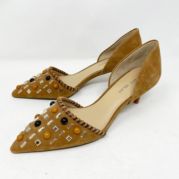 Antonio Melani Shoes - Antonio Melani Tan Suede Stud Kitten Heel Pump Size 10